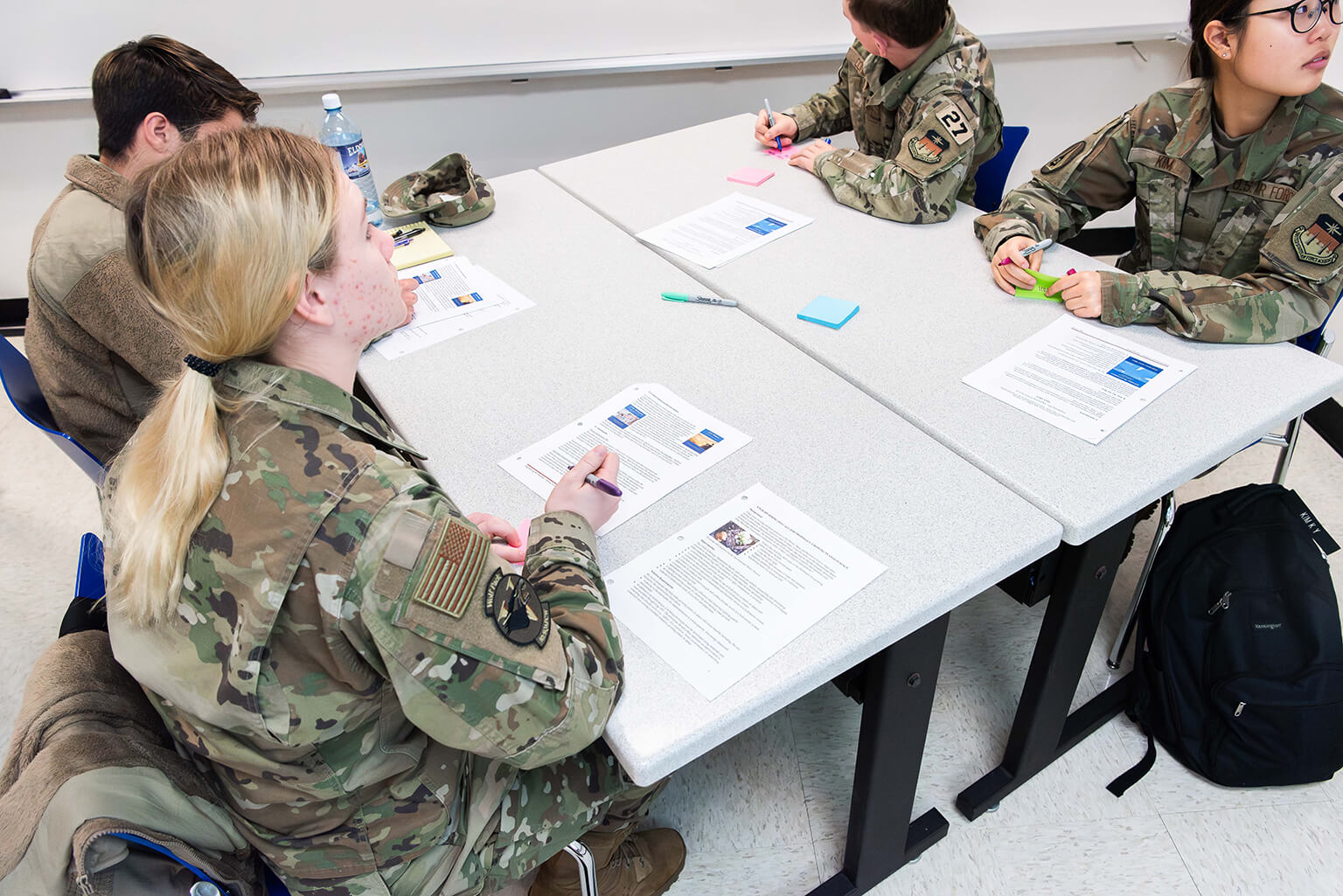 Academy cadets attend a class about warfighter-centric problem solving